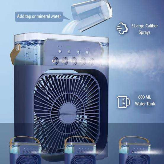 Portable Air Conditioner Fan Usb Electric Fan With Led Night Light, Fine Mist Water, And Humidifier Function | Led Night Light Water Mist Mini Fan Cooler