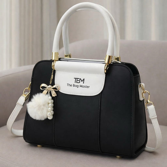 TBM The Bag Master Luxury Handbag – Elegant Two-Tone Designer Tote For Women (Black Maroon)