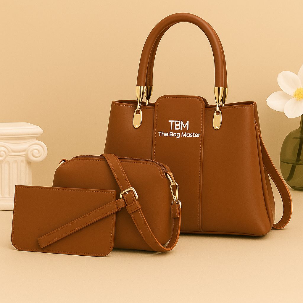 3 Pieces Ladies Handbag Elegant Design Premium Quality Smooth Finish Easy Carry - Black
