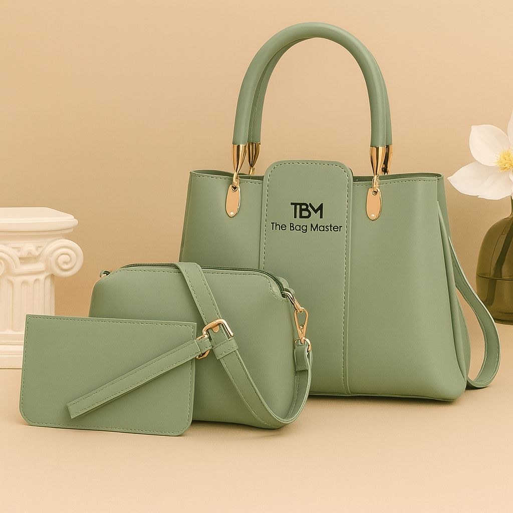 3 Pieces Ladies Handbag Elegant Design Premium Quality Smooth Finish Easy Carry - Black