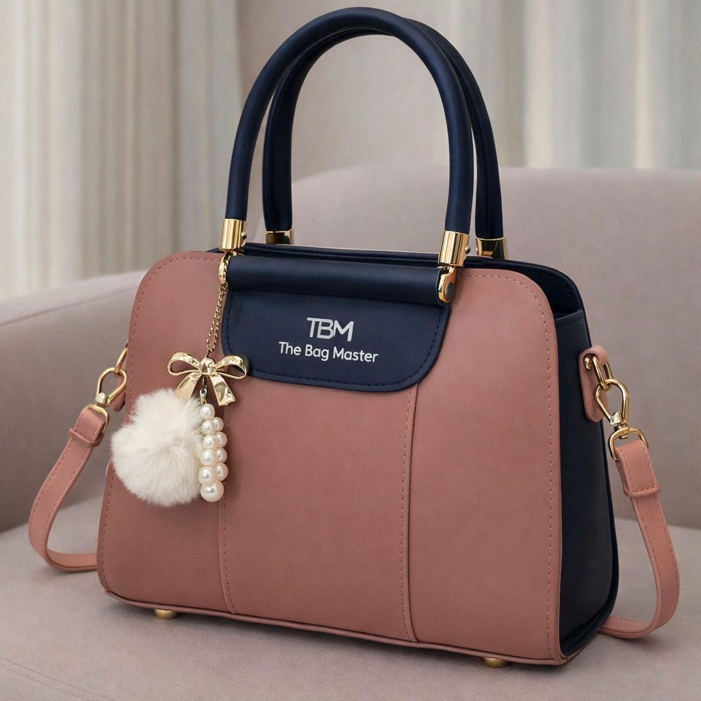 TBM The Bag Master Luxury Handbag – Elegant Two-Tone Designer Tote For Women (Black Maroon)