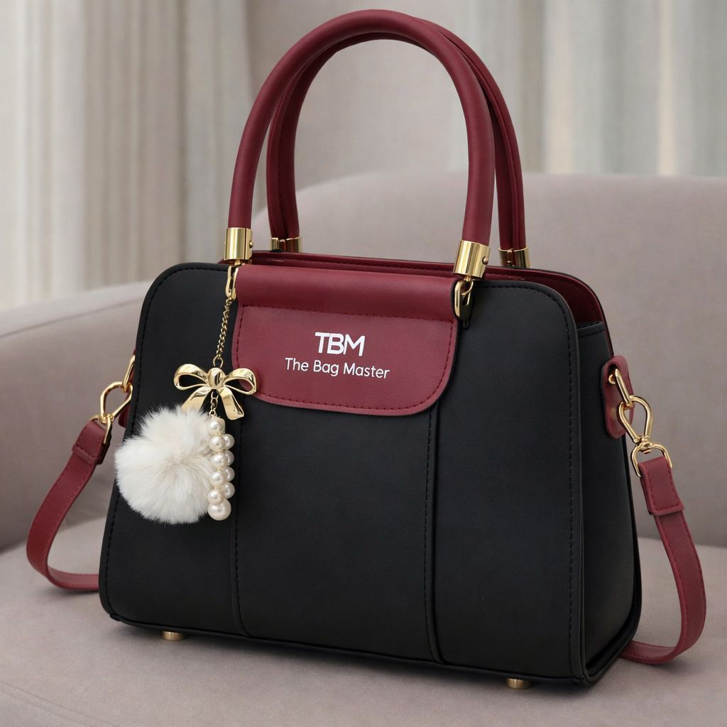 TBM The Bag Master Luxury Handbag – Elegant Two-Tone Designer Tote For Women (Black Maroon)