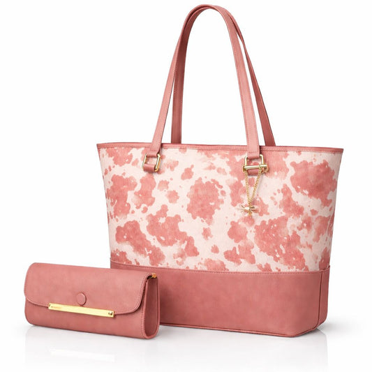 2 Pcs Premium Cow Print Tote Bag Set For Women – Black