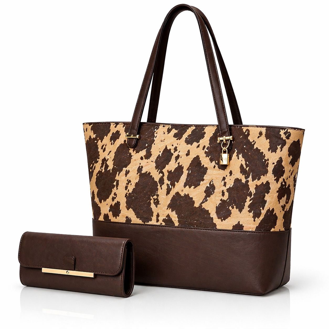 2 Pcs Premium Cow Print Tote Bag Set For Women – Black