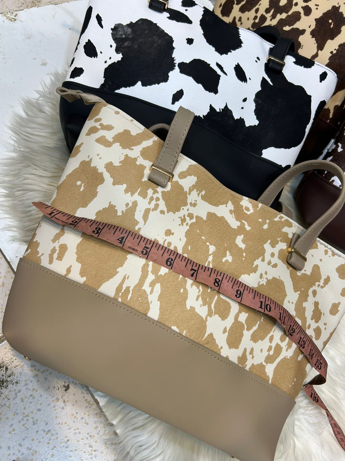 2 Pcs Premium Cow Print Tote Bag Set For Women – Black
