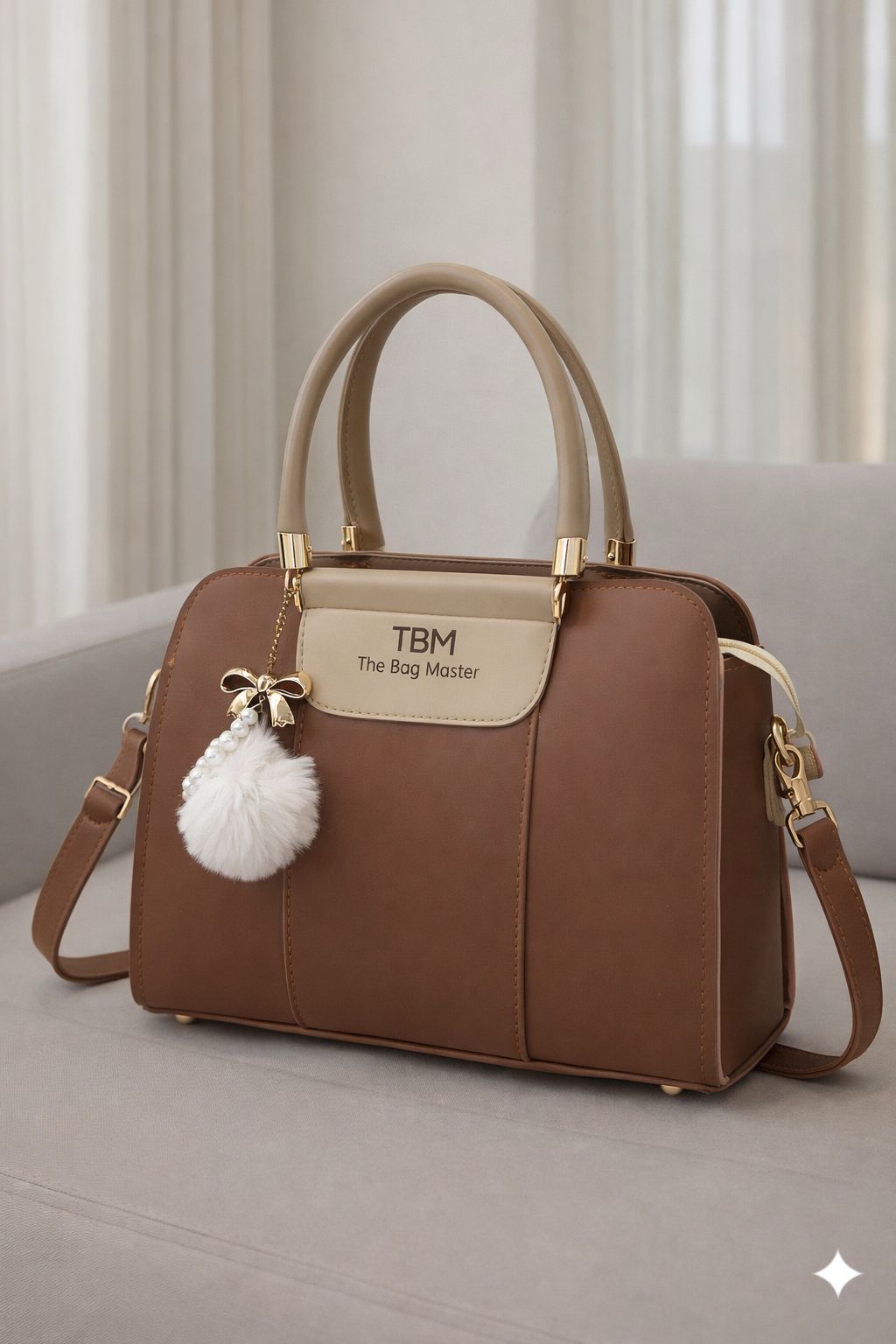 TBM The Bag Master Luxury Handbag – Elegant Two-Tone Designer Tote For Women (Black Maroon)