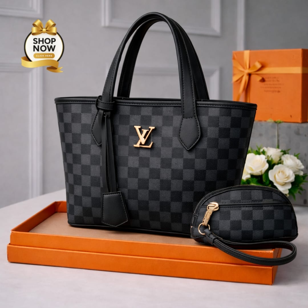 Women’s LV Print Handbag Set With Small Bag Stylish Leatherette Design | Black Box Print