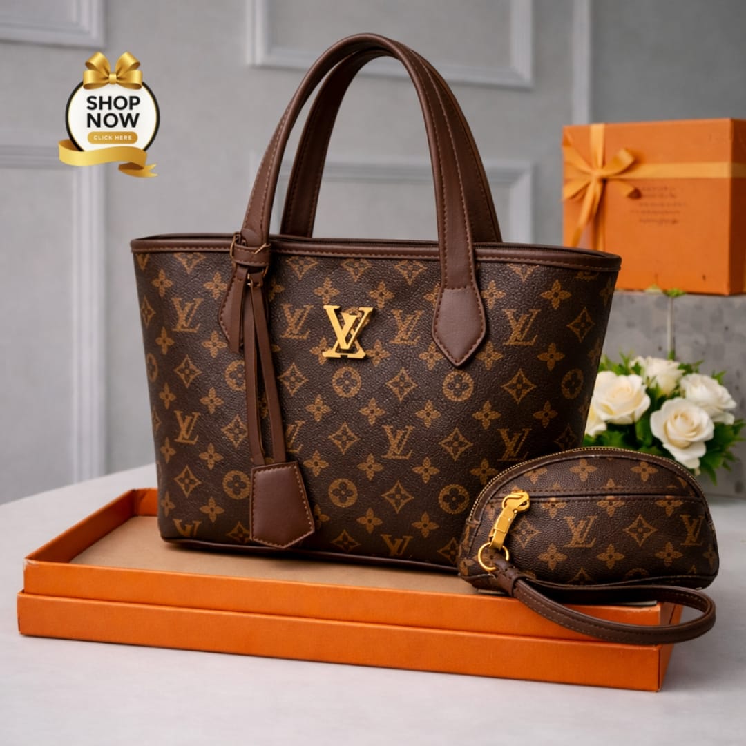 Women’s LV Print Handbag Set With Small Bag Stylish Leatherette Design | Black Box Print