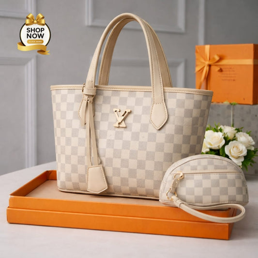 Women’s LV Print Handbag Set With Small Bag Stylish Leatherette Design | Black Box Print