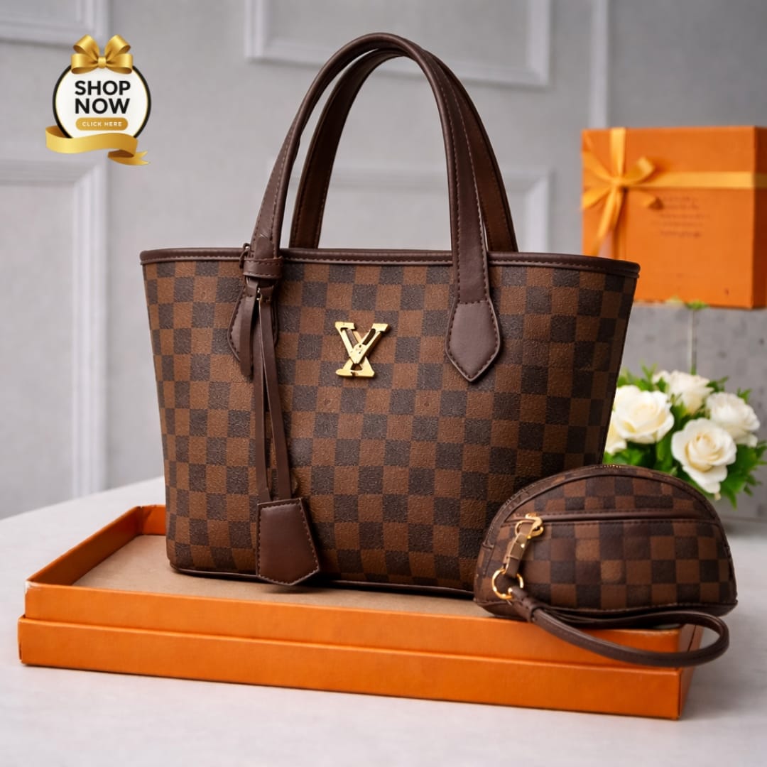 Women’s LV Print Handbag Set With Small Bag Stylish Leatherette Design | Black Box Print