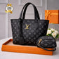 Women’s LV Print Handbag Set With Small Bag Stylish Leatherette Design | Black Box Print