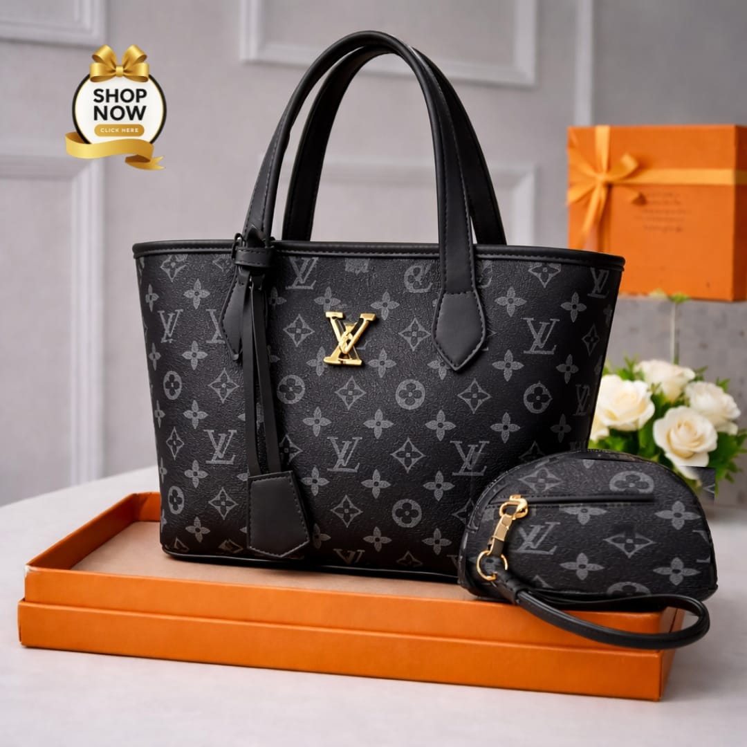 Women’s LV Print Handbag Set With Small Bag Stylish Leatherette Design | Black Box Print