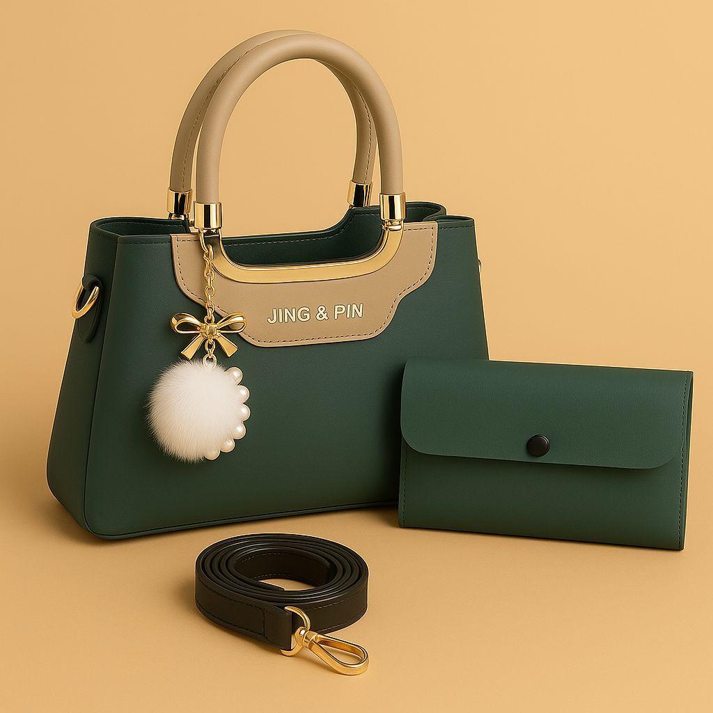 Premium 'JING & PIN' Ladies Handbag Collection with Clutch and Shoulder Strap Option( black )